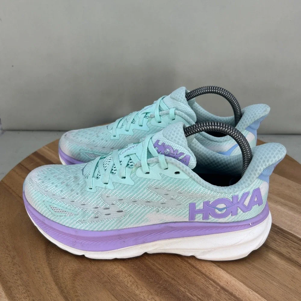 Hoka Clifton 9 Womens Running Shoes Sea Glass Purple Cushioned Size 8 B Comfort